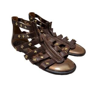 Ciao Bella Gladiator Sandals Womens 8 1/2 Shoes Studded Brown Gold Zipper Flat